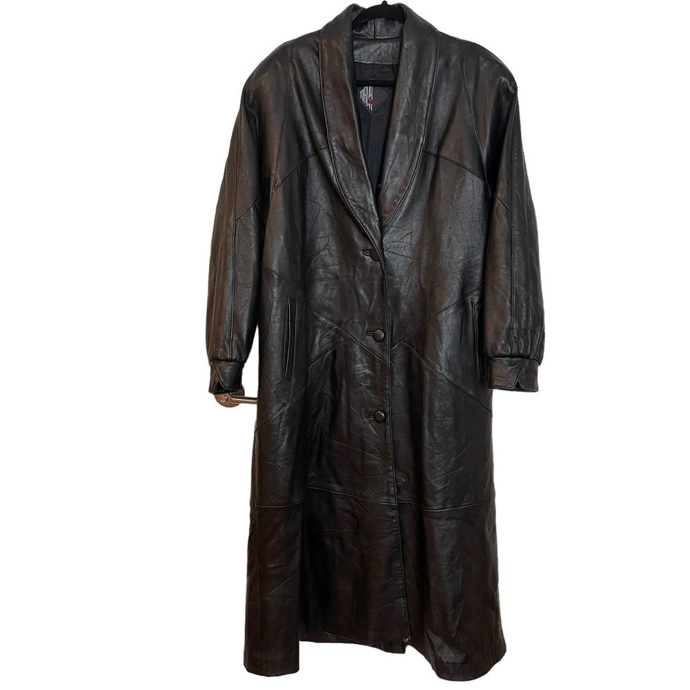 Vintage Tiboa Men’s Leather Trench Walker Coat Black Made in USA Size Medium
